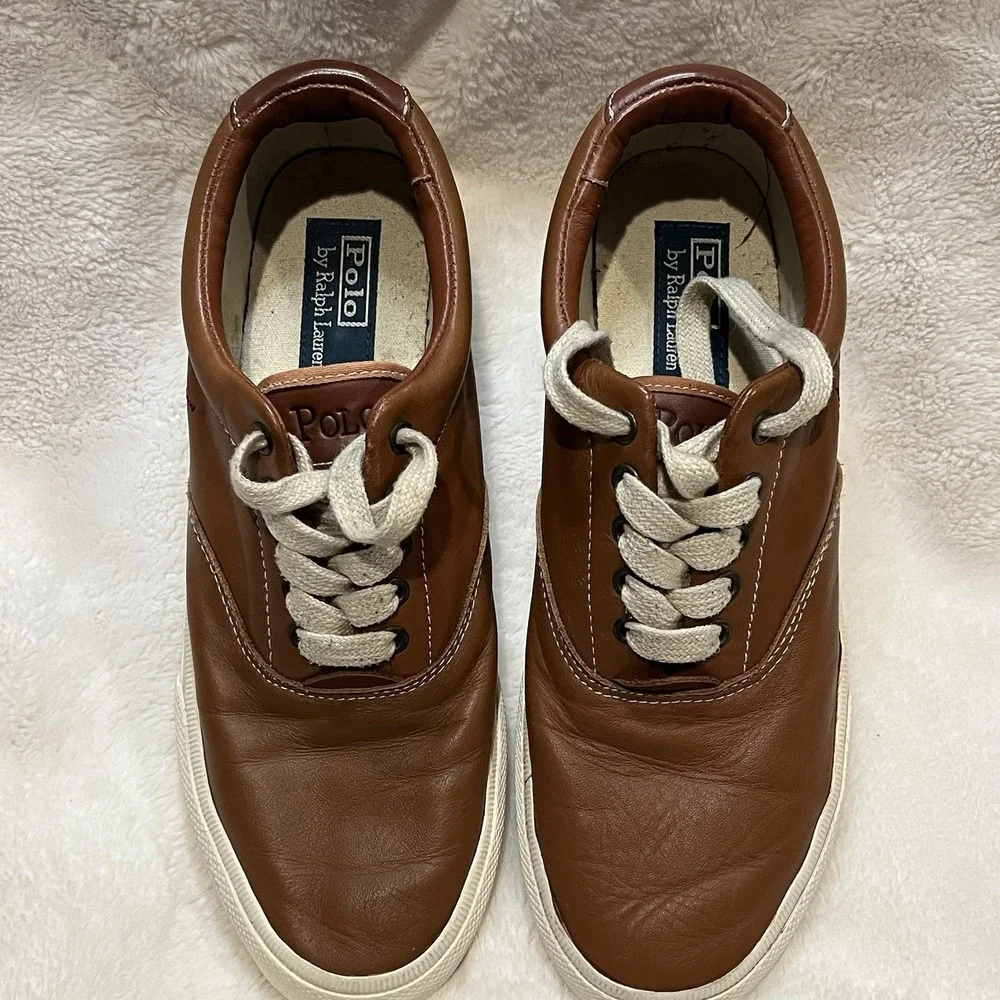 Polo Ralph Lauren Shoes Mens 10.5D Vaughn Casual Sneaker Brown Leather Lace Up